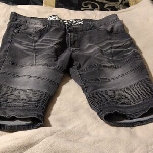 Gray Distressed Jean Shorts with Moto Style